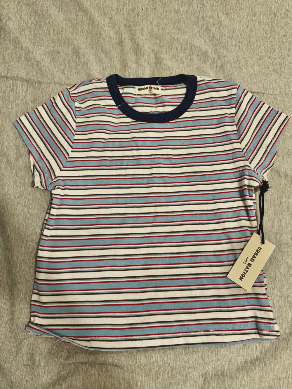 Urban Nation Kids' Short Sleeve Striped Tee - Light Blue/Navy/Red